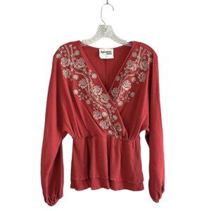 Savanna Jane Boho Embroidered Surplice Peplum Top